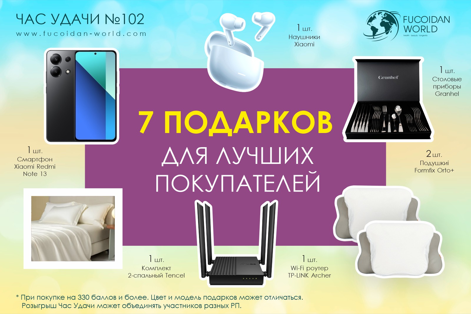 Подарки розыгрыша «Час Удачи» компании «Fucoidan World»